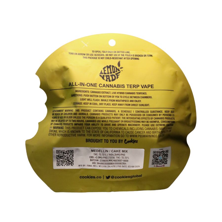 PLUMA WAX COOKIES LEMONADE DUAL CHAMBER MEDELLIN CAKE MIX BACK